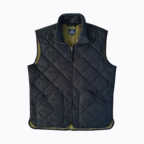 J.Crew Authentic Vest SzM Black Olive Lined Quilted Outerwear Sporty Preppy Gorp - Picture 1 of 10